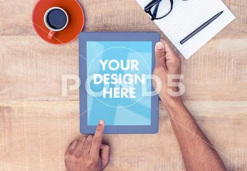 PSD template of man using tablet PSD Template