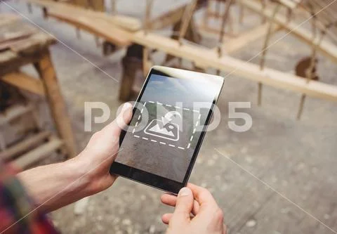 PSD template of mans hand using digital tablet PSD Template