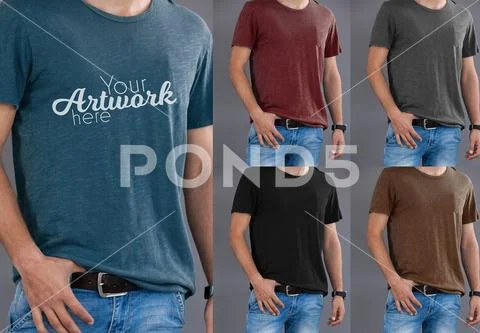 PSD template of men wearing various t-shirt PSD Template