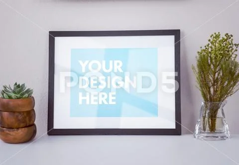 PSD template of picture frame with flower vase PSD Template