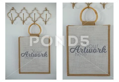 PSD template of shopping bag hanging on wall hanger PSD Template
