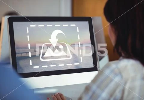 PSD template of student using computer in the computer room at college PSD Template