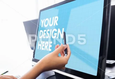 PSD template of woman working on a desktop PSD Template