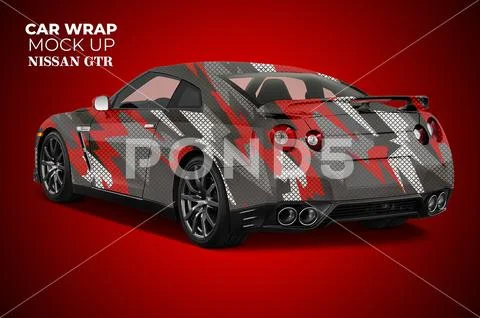 PSD Wrap mockups - Nissan GT-R  Angel Rear View PSD Template