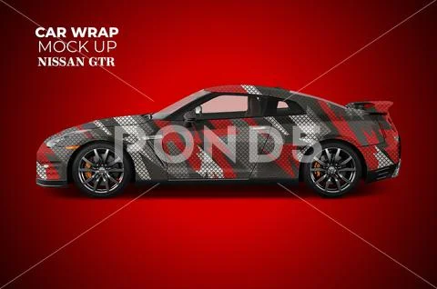 PSD Wrap mockups - Nissan GT-R Front Side view PSD Template