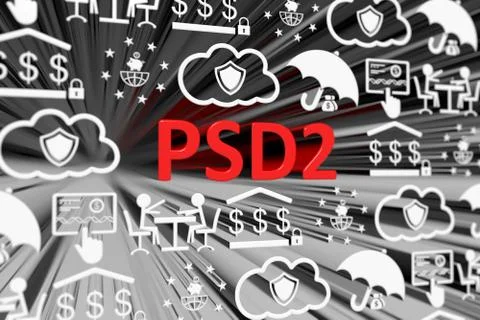 PSD2 concept blurred background 3d render illustration Stock Illustration