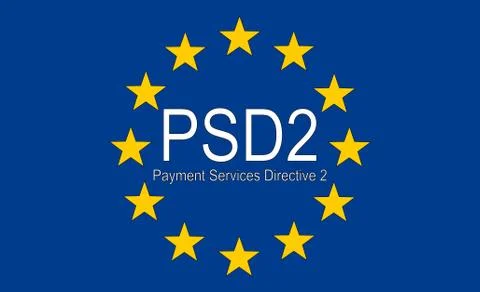 PSD2 Payment Services Directive 2 on a european flag – illustration Stock Illustration