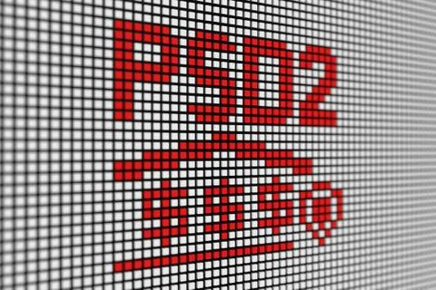 PSD2 text scoreboard blurred background 3d illustration Stock Illustration