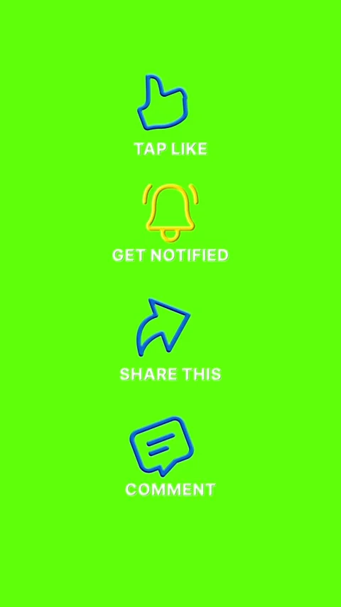 Pseudo 3D Social Icons Pack with Text – Bell Like Comment Share Green Screen Stock Footage 325196554
