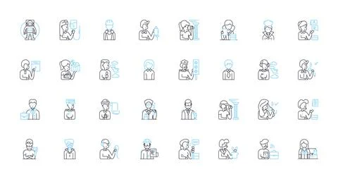 Pseudonyms linear icons set. Alias, Pen name, Nom de plume, Fake name, Alter ego Illustration