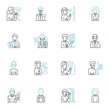 Pseudonyms linear icons set. Alias, Pen name, Nom de plume, Fake name, Alter ego Illustration