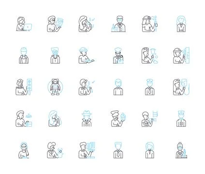 Pseudonyms linear icons set. Alias, Pen name, Nom de plume, Fake name, Alter ego Illustration
