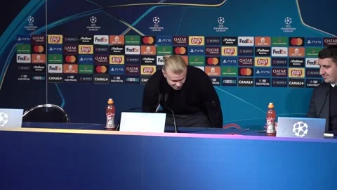 PSG vs Man City: Erling Haaland press conference  Stock Footage 299643664