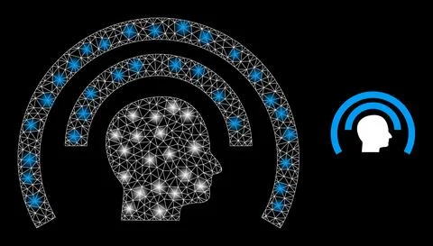 Psi Waves Icon - Wire Frame Mesh with Light Spots 스톡 일러스트