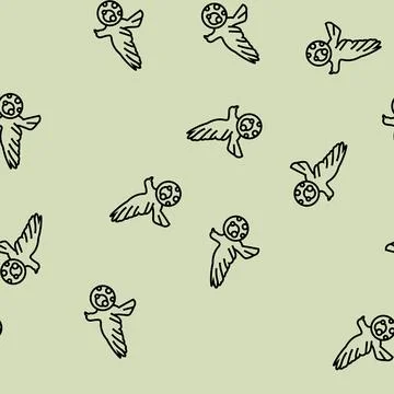Psittacosis bird line seamless pattern Stock Illustration