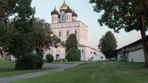 The Pskov Kremlin and Trinity Church, Pskov, Russia Stock Footage 295528530