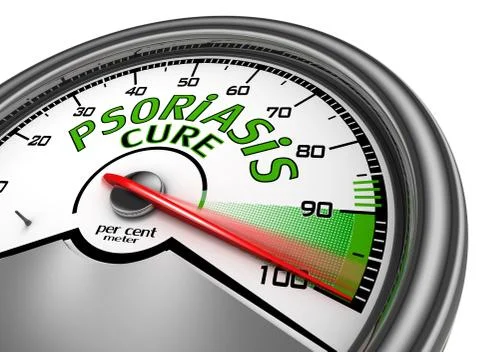 Psoriasis cure conceptual meter indicate maximum Stock Illustration