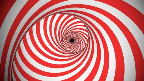 Psychedelic 3d illusion of rotating red and white optical illusion lines form Stock-Illustration