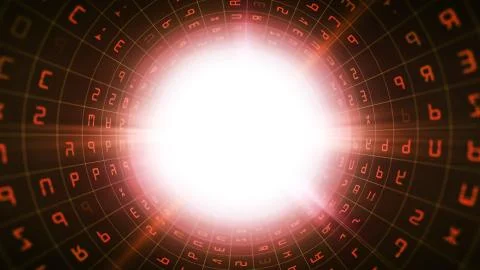 A psychedelic 3d illustration of a black binary tube having a glitzy grid of  Illustrazione stock