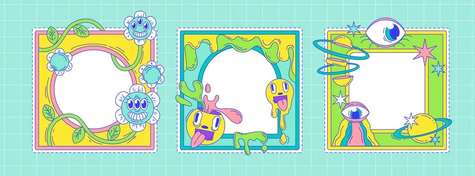 Psychedelic 70s frame set Stock Illustration