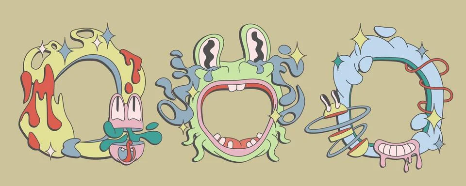 Psychedelic 70s frame set Stock Illustration