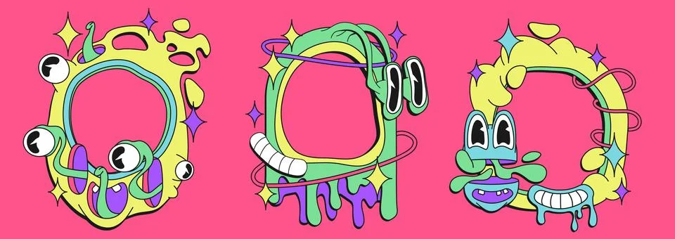 Psychedelic 70s groovy frames 库存插图