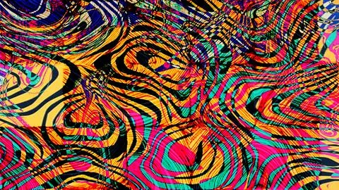Psychedelic abstract art background featuring vibrant neon colors, swirling Stock Illustration