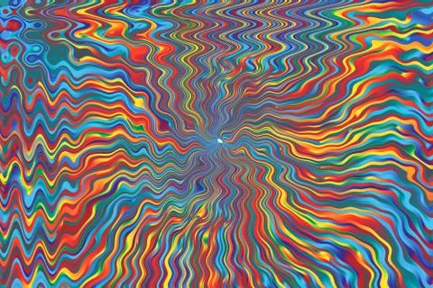 Psychedelic abstract background with colorful interweaving paint stains Illustrazione stock