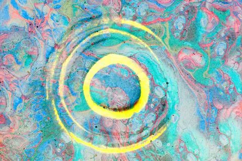 Psychedelic abstract background with mixed acrylic paints and  stone. Design  Stock Photos