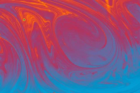 Psychedelic abstract background with red and blue interweaving paint stains Illustrazione stock