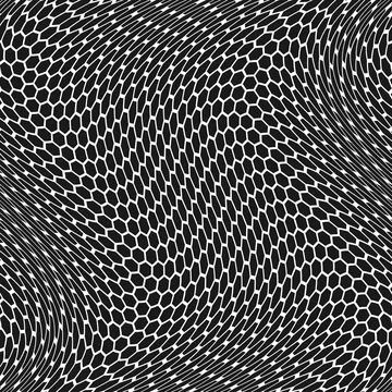 Psychedelic abstract composition art with black and white hexagonal shapes Stock Illustration