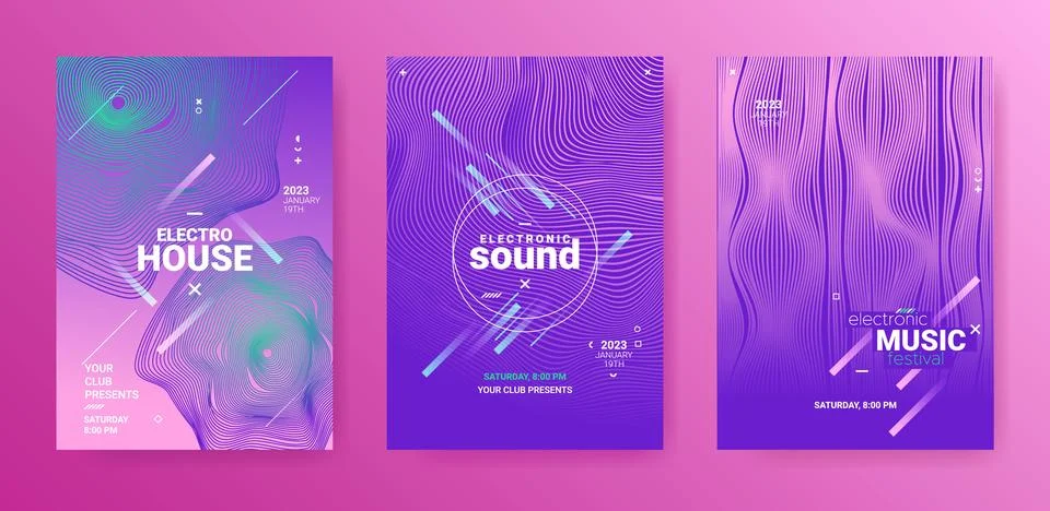 Psychedelic Abstract Dj Flyer. Electro Sound Poster. Techno Dance Stock Illustration