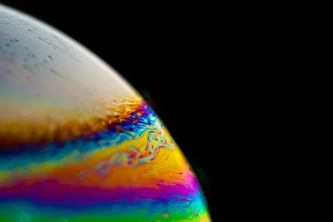 Psychedelic abstract planet from soap bubble, Light refraction 스톡 사진