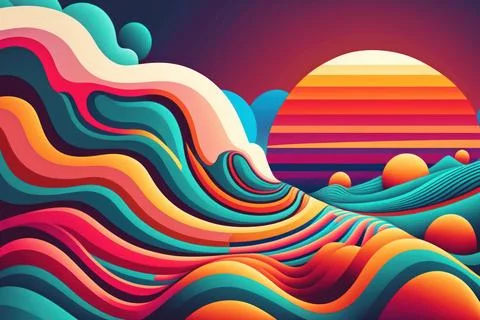 Psychedelic abstract Retro vibe Background, warm color. Stock Illustration