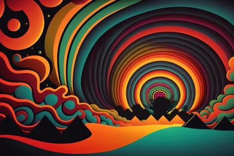 Psychedelic abstract Retro vibe Background, warm color. Illustrazione stock