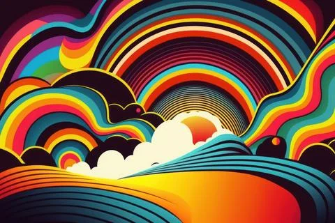 Psychedelic abstract Retro vibe Background, warm color. Stock Illustration