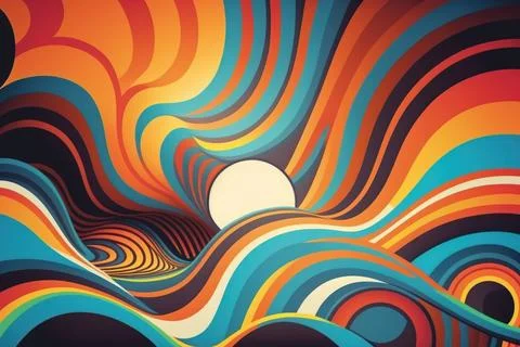 Psychedelic abstract Retro vibe Background, warm color. Illustrazione stock