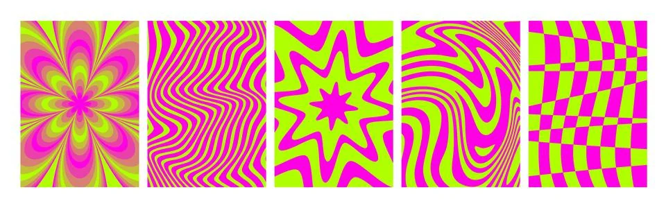 Psychedelic acid color illusion patterns set Stock Illustration