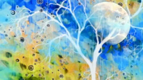 Psychedelic Acid Rain, Moon and Tree Stock Footage 11485656