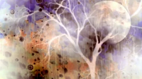 Psychedelic Acid Splash Rain With Moon and Tree Stock Footage 11485702