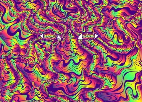 Psychedelic alien eyes with waves. Bright gradient colors. Fanta 스톡 일러스트