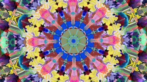 Psychedelic animated background, mandala, ink, pixels, seamless loop Stockbeeldmateriaal 119090583