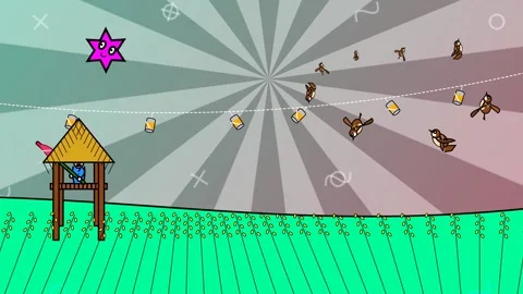 Psychedelic Animation Of Farmer In Hut Protecting Rice Field Stock Footage 341366353