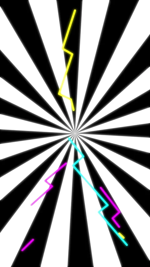 Psychedelic animation loop with black white spiral and neon lightning Stock Footage 346553055