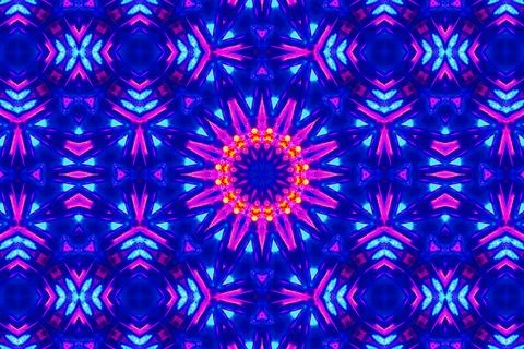 Psychedelic Art And Abstract Pattern Concept. Vibrant Neon Kaleidoscope Wit.. Stock Illustration
