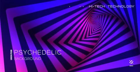 Psychedelic background. Optical illusion. Spiral pattern of growing squares. 스톡 일러스트