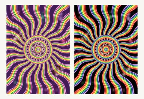 Psychedelic background with wavy rainbow beams Stock Illustration