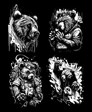 Psychedelic bear sketch Hand drawn vector illustration Stock Illustration