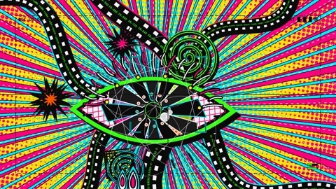 Psychedelic Blinking Eye Animation With Film Strips And Glitches Stock Footage 341173985