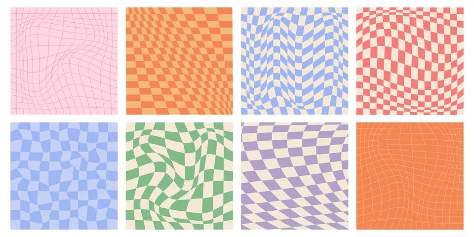 Psychedelic checkered illusion patterns set Stock Illustration